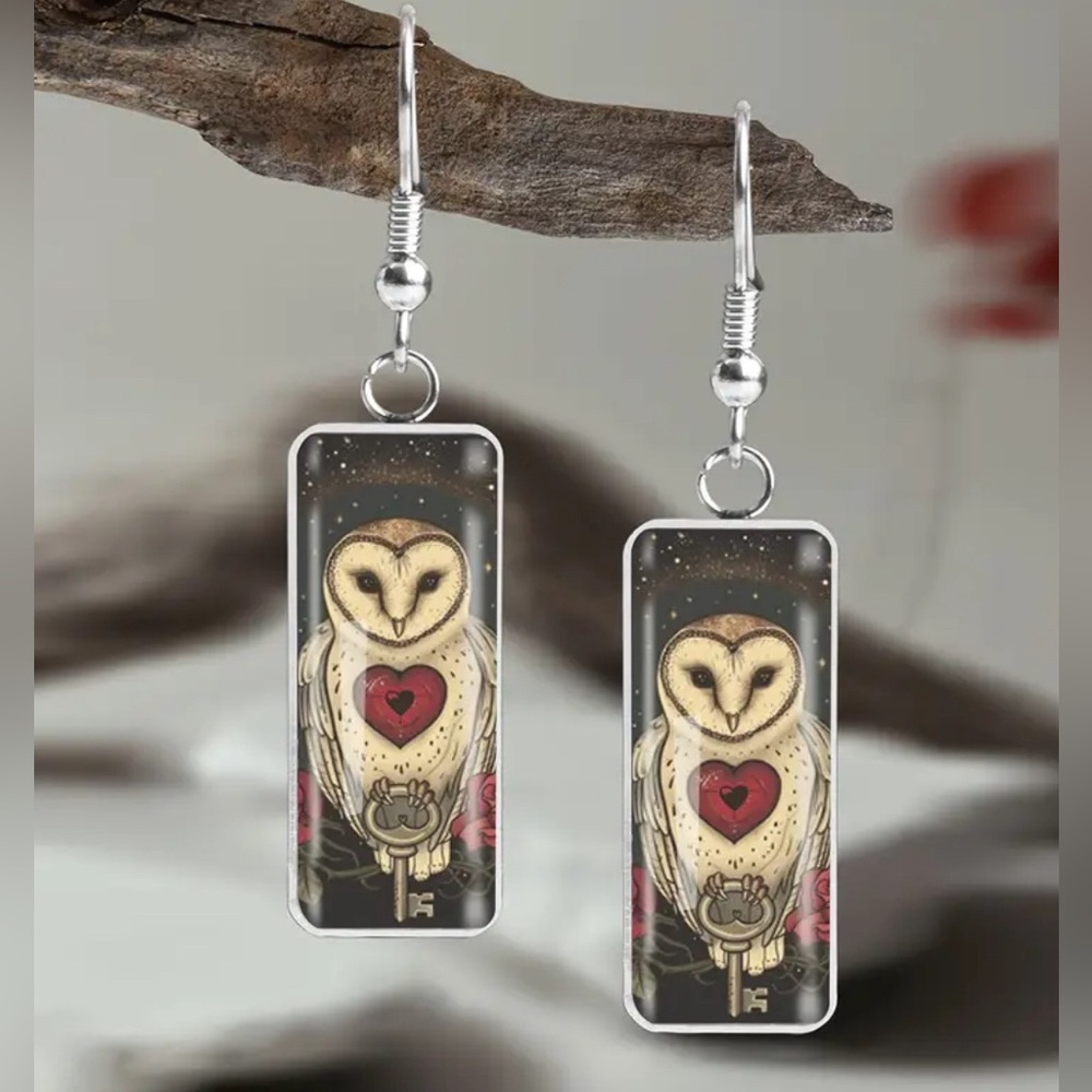 🌻5/$25🌻 Night Owl's Love Token Glass Inlay Earrings